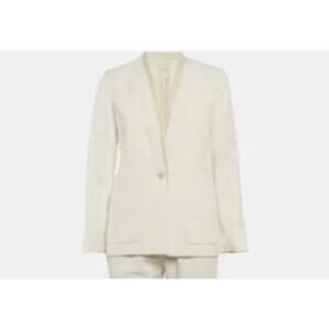 Maje Leather Trimmed White Crepe Blazer Jacket Size 40 / US 8